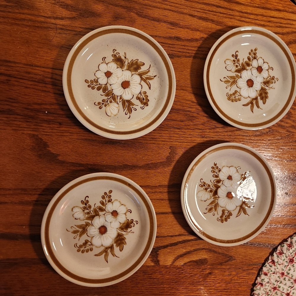 Vintage Mountain Wood Stoneware Small Dishes, Dried Flowers Design